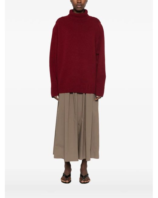Bompard Red Split-Sleeve High-Neck Sweater
