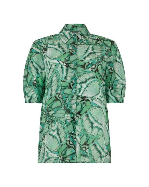 Alberta Ferretti Green Leaf-Print Silk Shirt