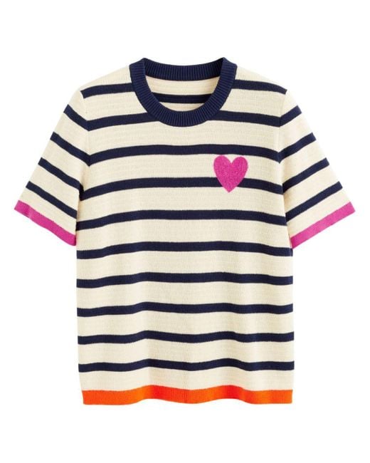 Chinti & Parker Blue Breton-stripe Heart Crochet T-shirt