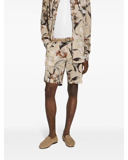 Dolce & Gabbana Natural Floral-Print Silk Bermuda Shorts for men
