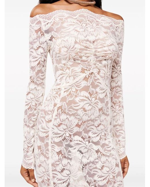 Rabanne White Floral-lace Bardot-collar Dress