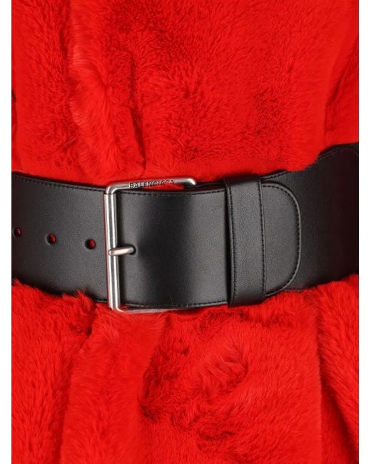Balenciaga Red Wrap Animal-Free Fur Mantel