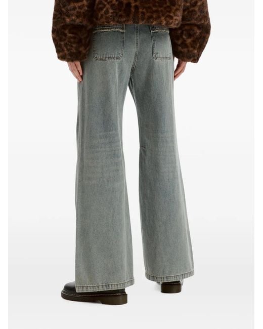 Izzue Gray Distressed Wide-Leg Jeans