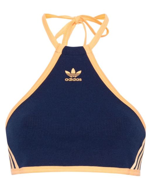 Adidas Blue Logo-print Halterneck Crop Top
