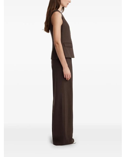 Anna Quan Brown Kendall Pinstripe-Pattern Peplum Top