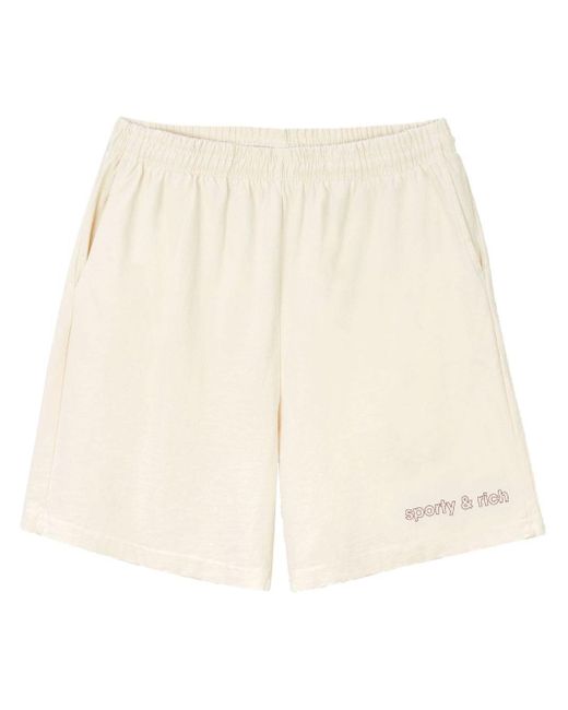 Sporty & Rich Natural Embroidered-logo Cotton Shorts