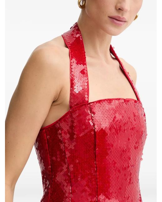 Bardot Red Sequin-Embellished Halterneck Mini Dress