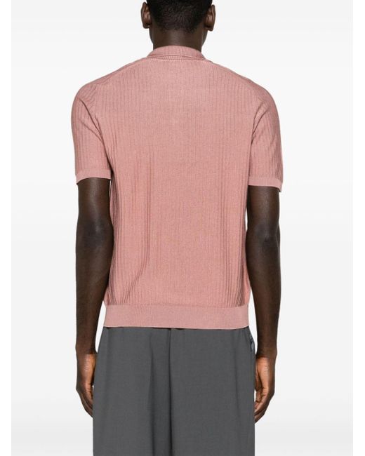 Roberto Collina Pink Split-neck Ribbed Polo Shirt for men
