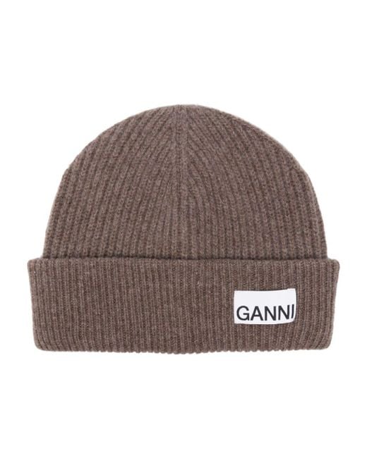Berretto A Coste Con Applicazione di Ganni in Brown
