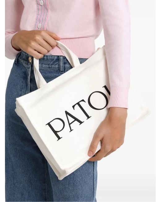 Patou White Medium Logo-Print Tote Bag