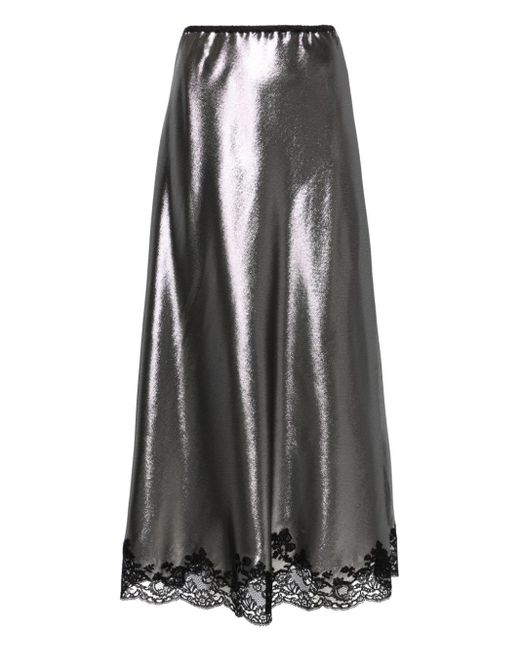 Carine Gilson Black Lace-trim Lurex Maxi Skirt