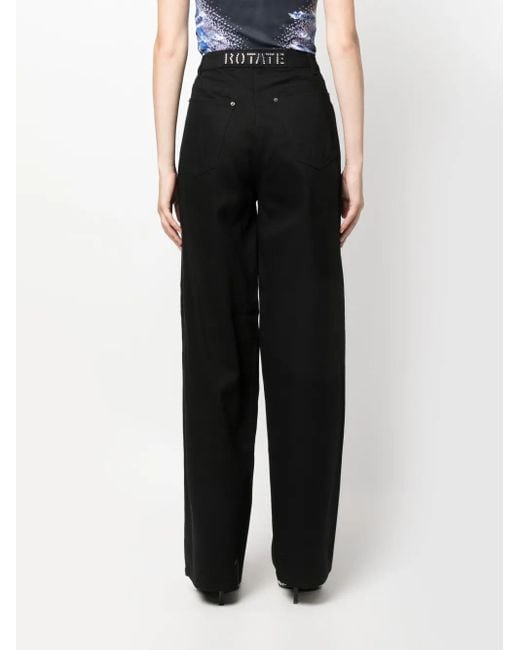 ROTATE BIRGER CHRISTENSEN Black Logo-Embellished Straight-Leg Jeans