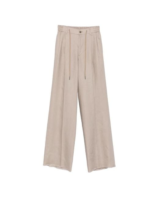 Tagliatore White Pleated Drawstring Trousers