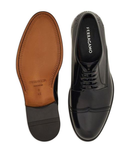Ferragamo Black Perforated Leather Derby Shoes for men