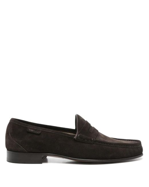 Tom Ford Black York Suede Penny Loafers for men