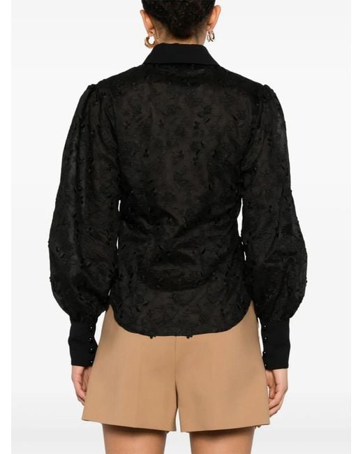Nissa Black Floral-Embroidered Shirt