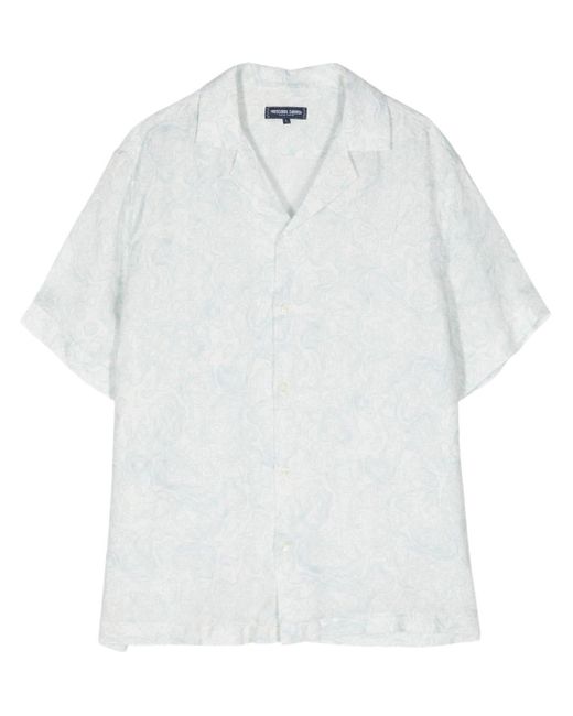 Frescobol Carioca White Roberto Topo Print Linen Shirt for men