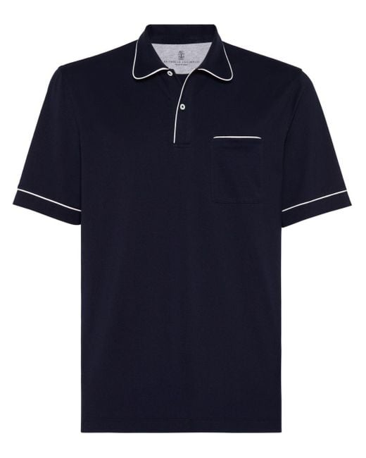 Brunello Cucinelli Blue Contrasting-border Cotton Polo Shirt for men