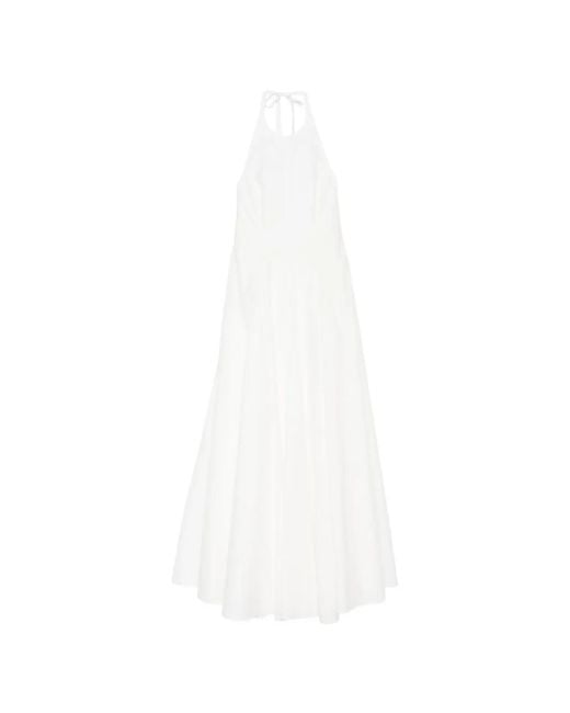Brunello Cucinelli White Techno Cotton Poplin Halterneck Dress