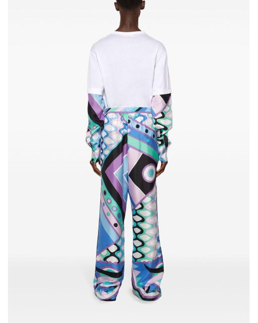Emilio Pucci Blue Vivara-print Silk Trousers for men