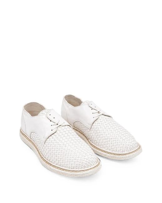 Guidi White Woven Leather Derby Shoes for men