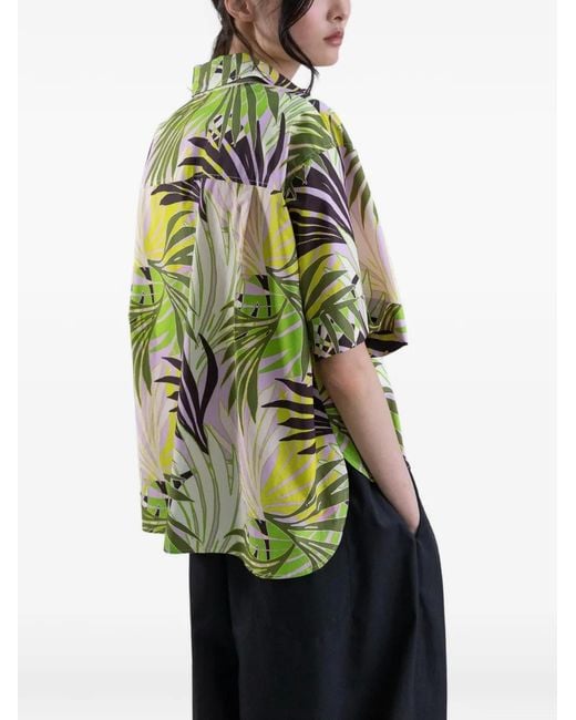 Psophia Green Oversized Palm-Print Short-Sleeve Shirt
