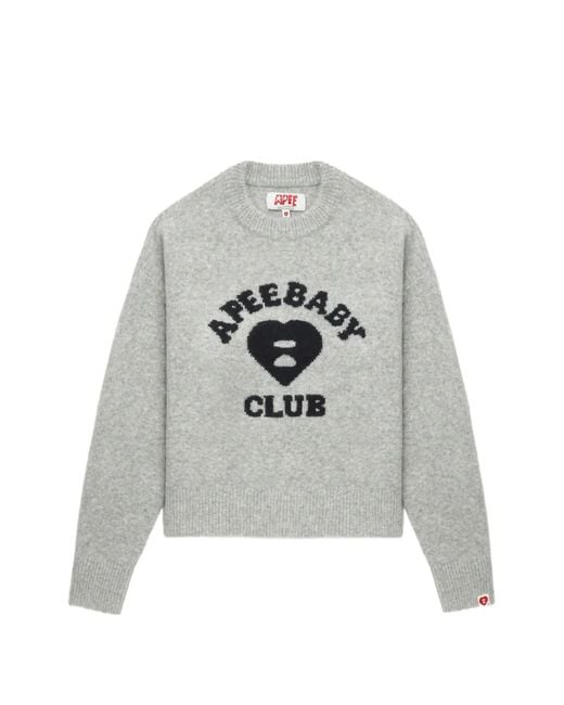 A Bathing Ape Gray Graphic Crew-Neck Sweater