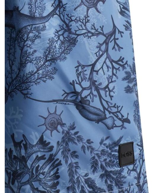 Boss Blue Floral Recycled Polyester Swim Shorts for men