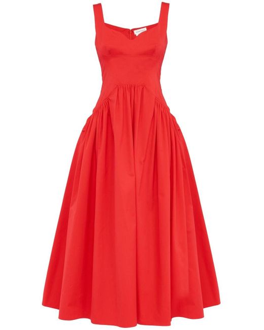 Alexander McQueen Red Sweetheart-neck Midi Dress