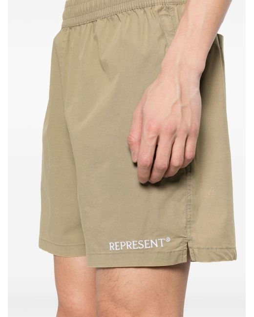 Represent Natural Embroidered-Logo Track Shorts for men