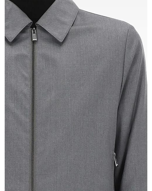 Boss Gray Zip-Up Virgin-Wool Jacket for men
