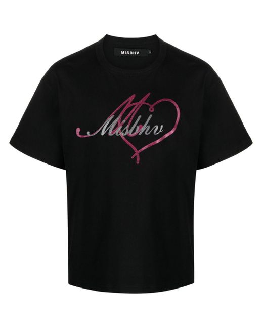 M I S B H V Black Logo-print Glitter-embellished T-shirt for men