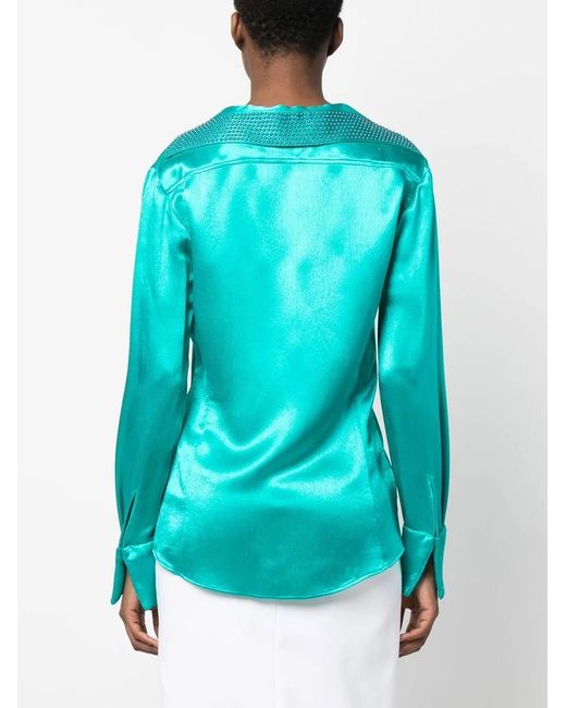 Genny Blue Stud-Embellished Satin Shirt