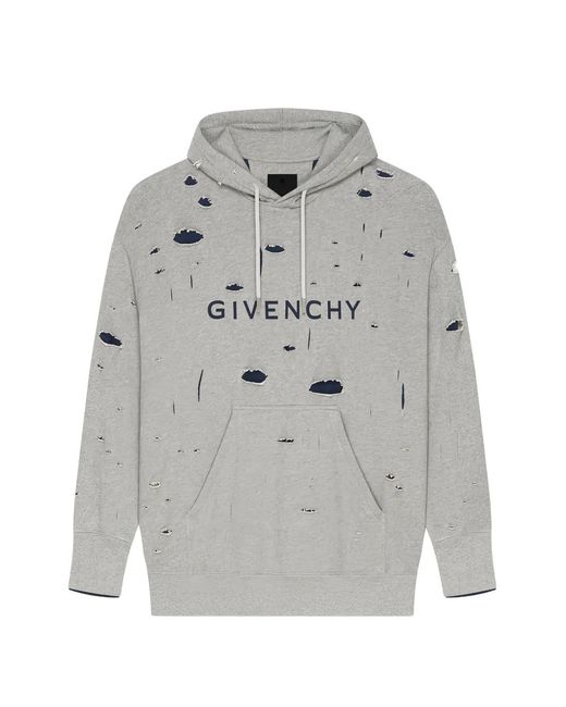 Givenchy Gray Distressed Logo-Print Hoodie for men