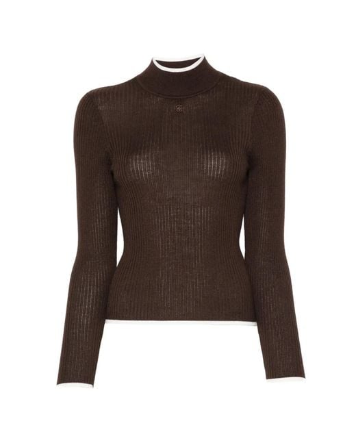 Sandro Brown Ribbed-Knit High-Neck Sweater