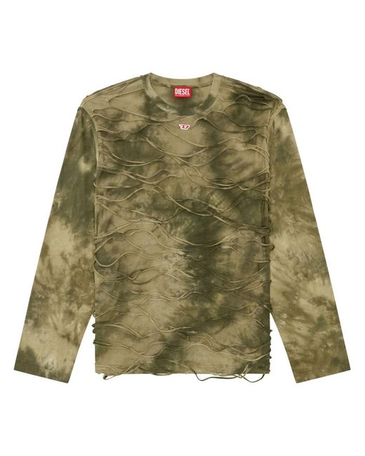DIESEL Green Long-sleeve T-shirt With Floating Strands for men