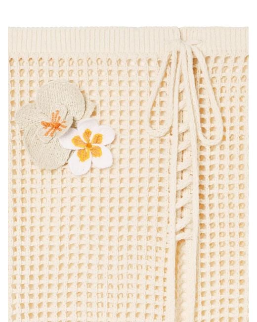 Alanui White Where The Waves Begins Floral-Appliqué Tied Midi Skirt
