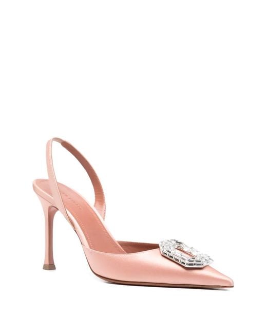 AMINA MUADDI Pink 100Mm Camelia Slingback Embellished 90 Pumps