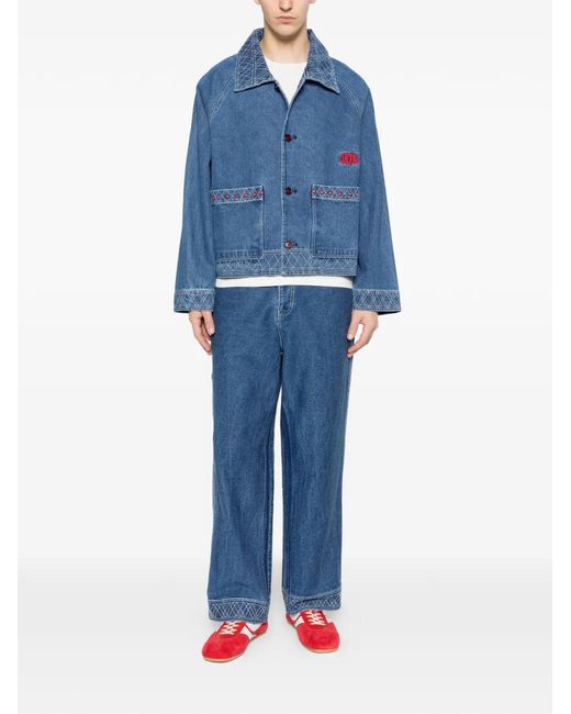Bode Blue Embroidered Denim Jacket for men