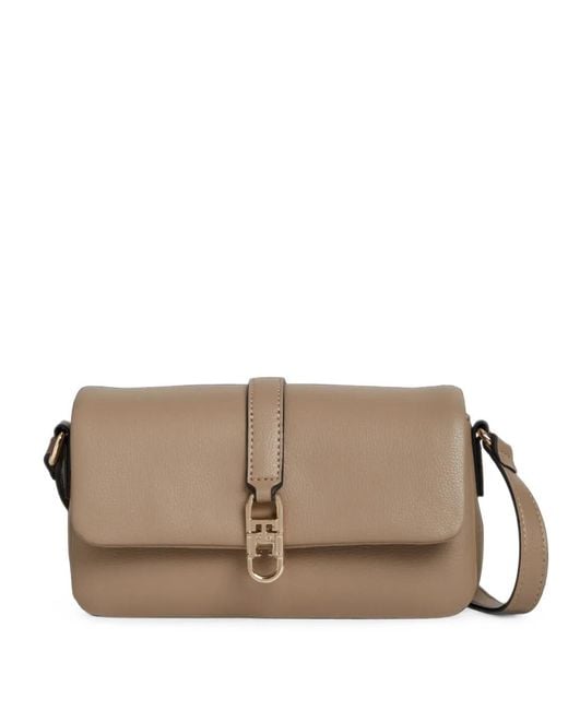 Tommy Hilfiger Brown Logo-Plaque Grained Shoulder Bag