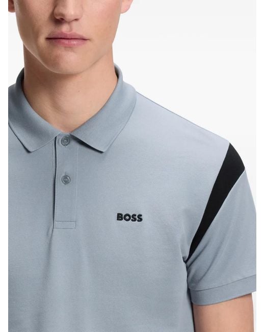 Boss Gray Paddy Contrast-Panel Polo Shirt for men