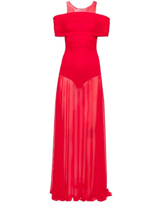Atu Body Couture Red Round-neck Mesh Maxi Dress