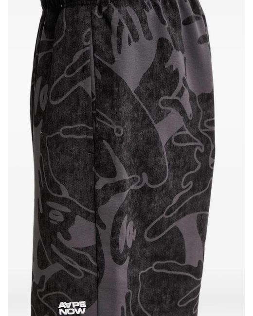 Aape By A Bathing Ape Black Graphic-Print Logo-Print Shorts for men