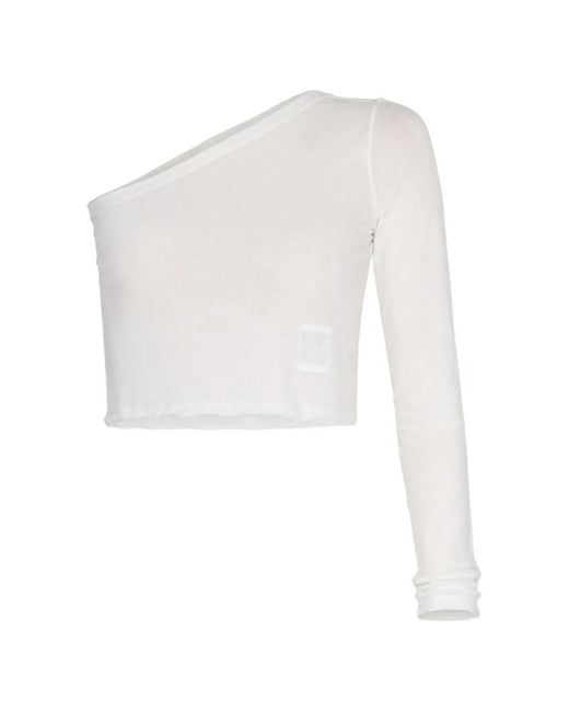Rick Owens White Ziggy T One-Shoulder Cropped Top