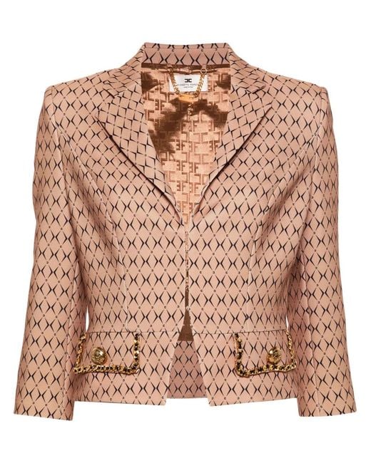 Elisabetta Franchi Pink Diamond-Print Cropped Jacket