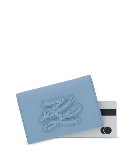 Karl Lagerfeld Blue K/Autograph Logo-Patch Pebbled Wallet