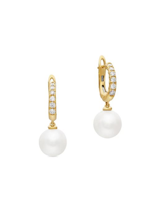 David Yurman White 18Kt Pearl Diamond Hoop Earrings (15.6Mm)