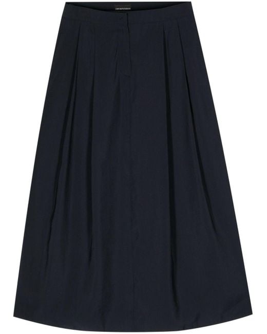 Emporio Armani Blue Pleat-detail A-line Skirt