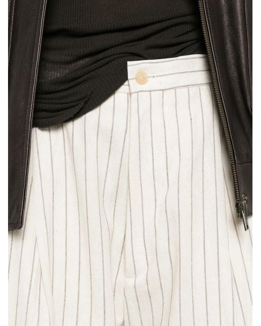 Hed Mayner White Pinstripe-Pattern Pleated Trousers