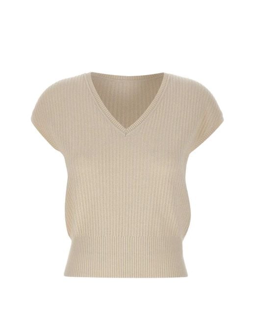 Eleventy Natural V-Neck Knitted Top